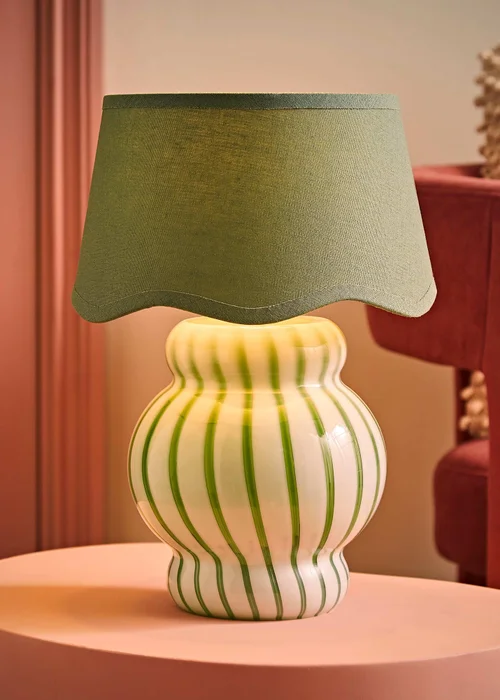 ValueLights Taffy Green Stripe Glass Table Lamp with Sage Scallop Shade - One Size Image 2