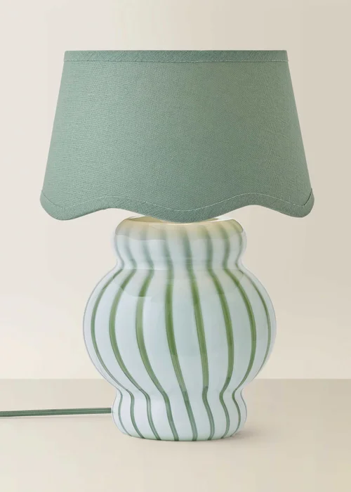 ValueLights Taffy Green Stripe Glass Table Lamp with Sage Scallop Shade - One Size Image 3