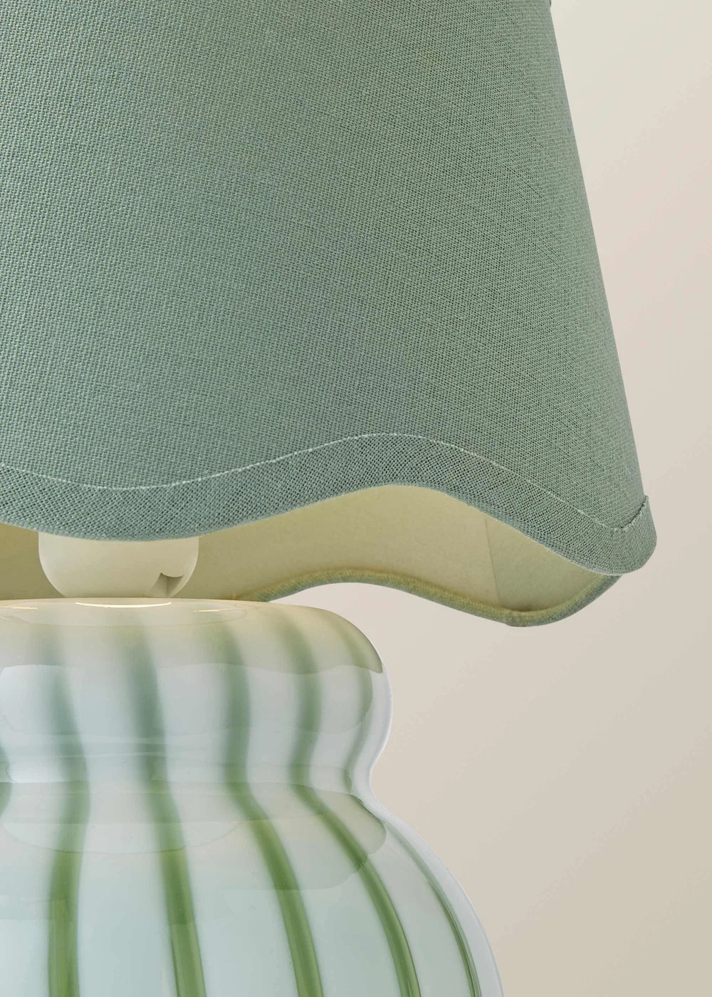 ValueLights Taffy Green Stripe Glass Table Lamp with Sage Scallop Shade - One Size Image 4