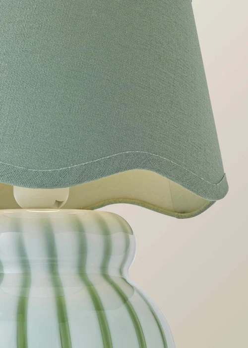 ValueLights Taffy Green Stripe Glass Table Lamp with Sage Scallop Shade - One Size Image 4