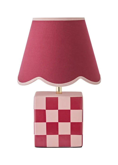 ValueLights Evie Burgundy Checkerboard Table Lamp with Scallop Shade - One Size Image 5