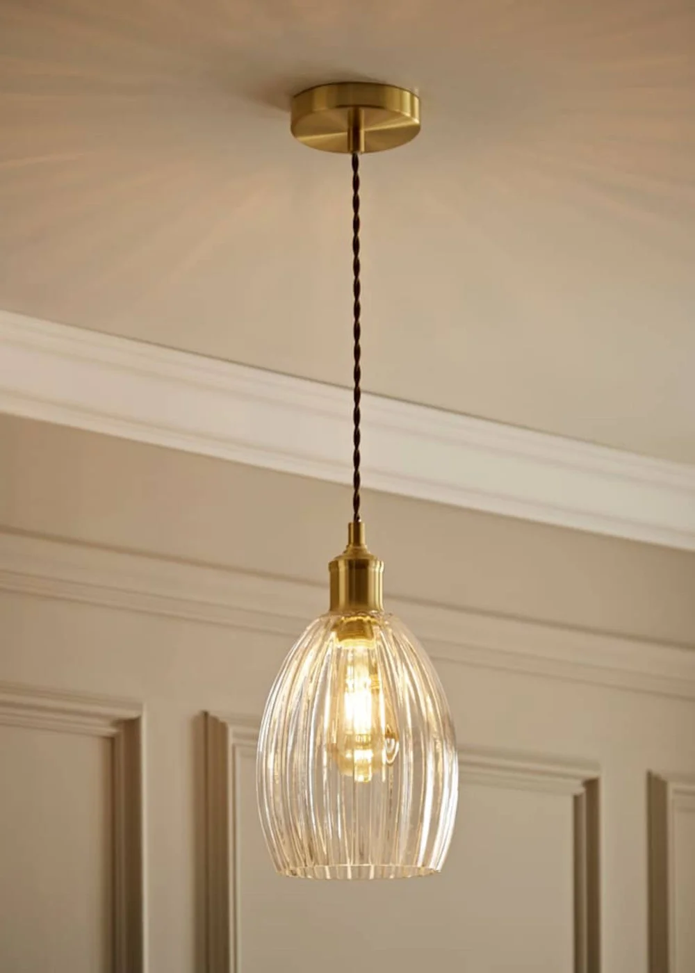 ValueLights Cheltenham Gold Ceiling Pendant Light Ribbed Shade - One Size Image 1