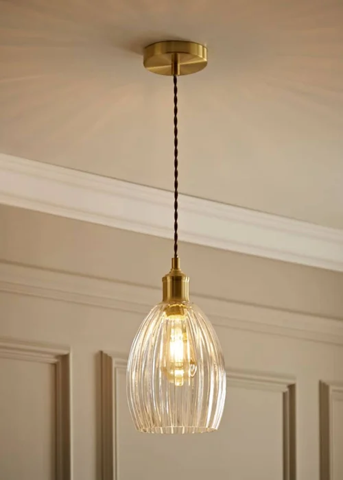 ValueLights Cheltenham Gold Ceiling Pendant Light Ribbed Shade - One Size Image 1