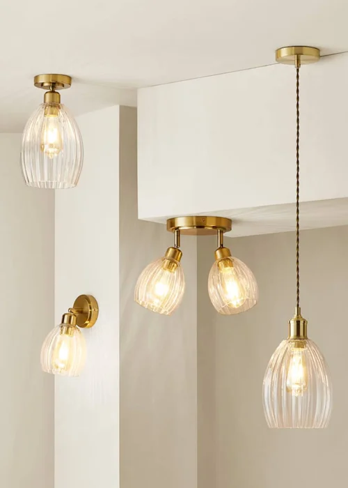 ValueLights Cheltenham Gold Ceiling Pendant Light Ribbed Shade - One Size Image 6