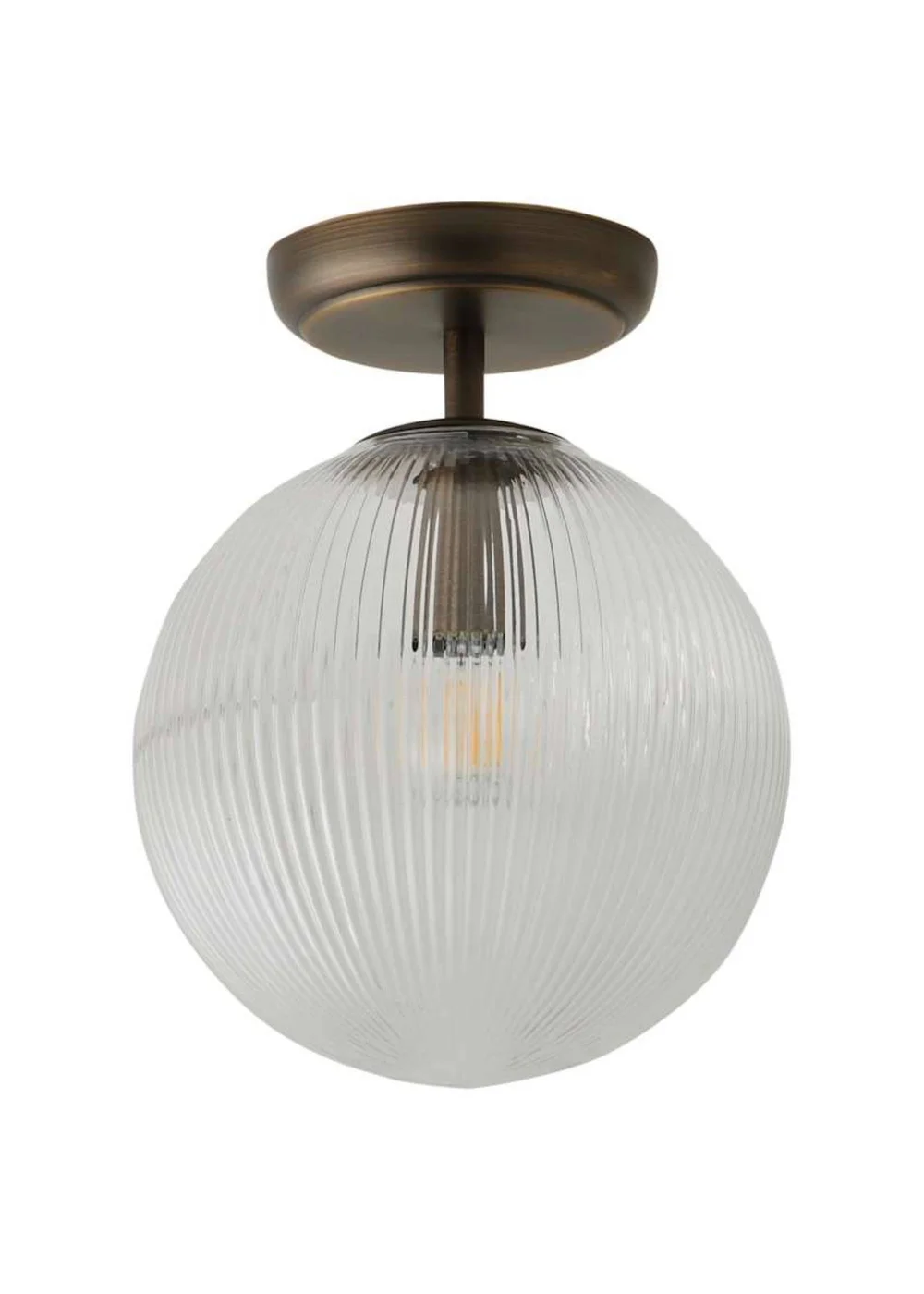 ValueLights Kempton Brass Flush Ceiling Light with Ribbed Globe Shade - One Size Image 4