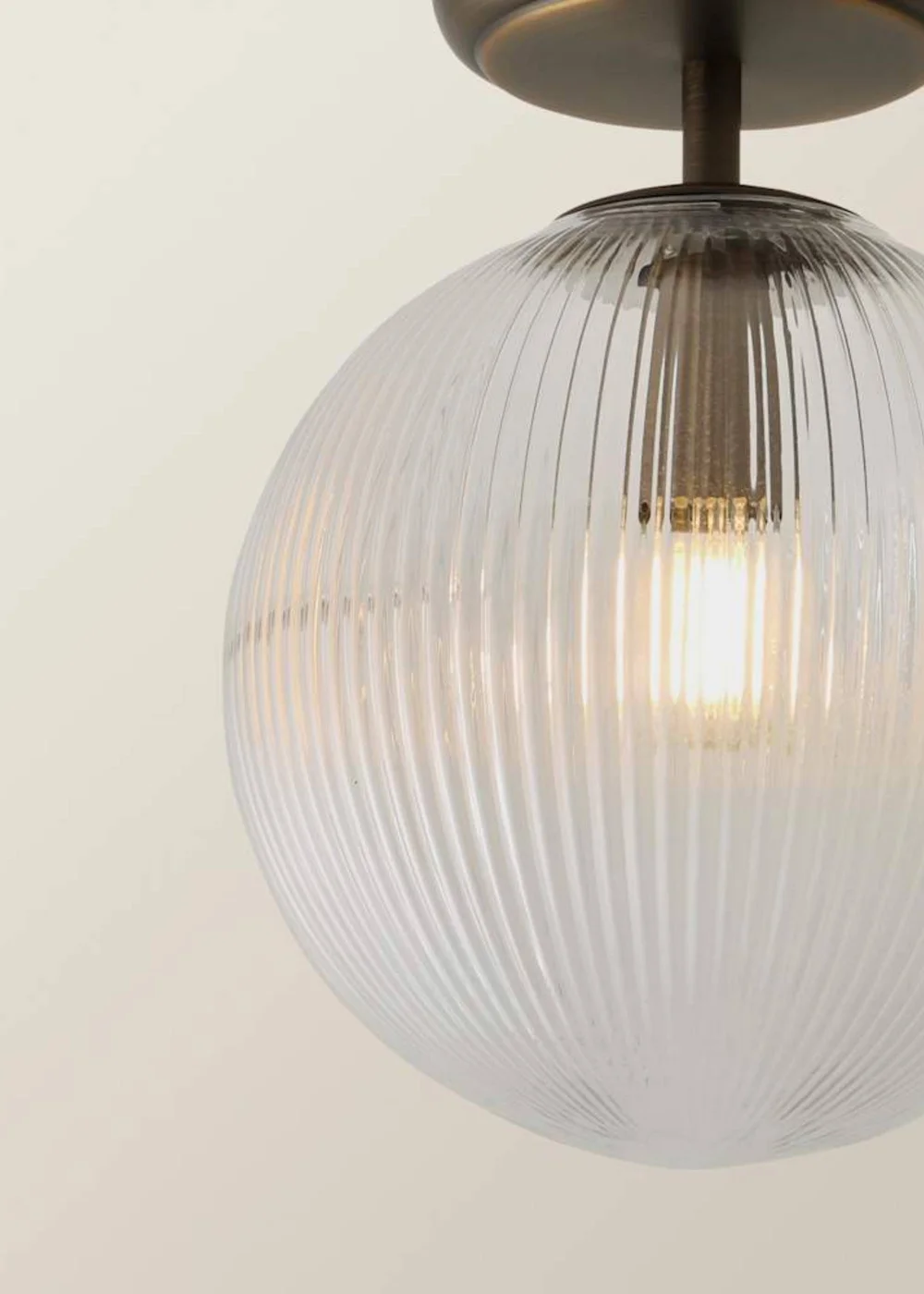 ValueLights Kempton Brass Flush Ceiling Light with Ribbed Globe Shade - One Size Image 5