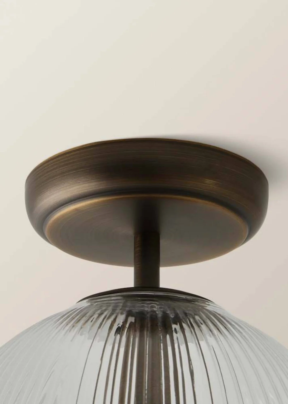 ValueLights Kempton Brass Flush Ceiling Light with Ribbed Globe Shade - One Size Image 6