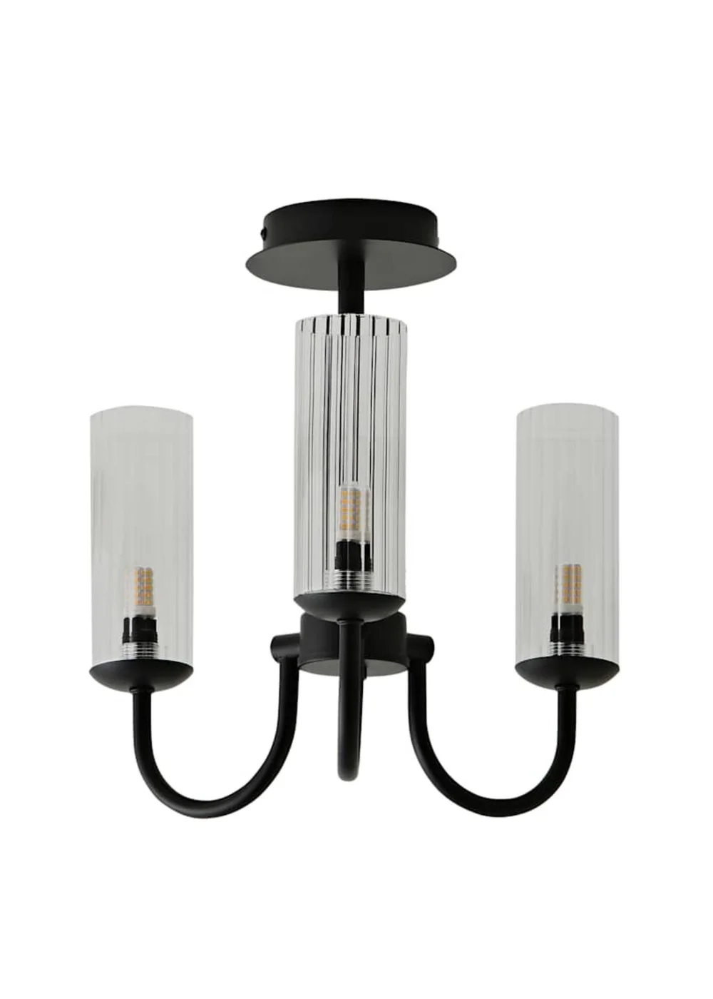 ValueLights Canya 3 Way Black Ceiling Light Clear Ribbed Shades - One Size Image 4