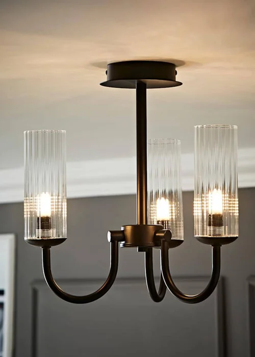 ValueLights Canya 3 Way Black Ceiling Light Clear Ribbed Shades - One Size Image 1