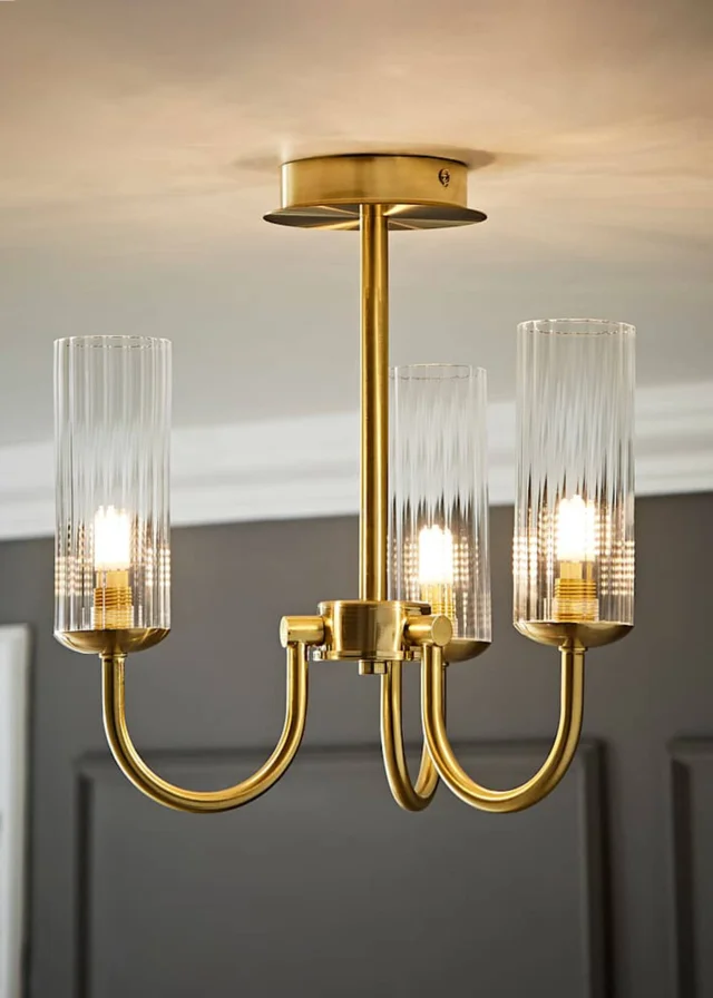 ValueLights Canya 3 Way Gold Ceiling Light Clear Ribbed Shades