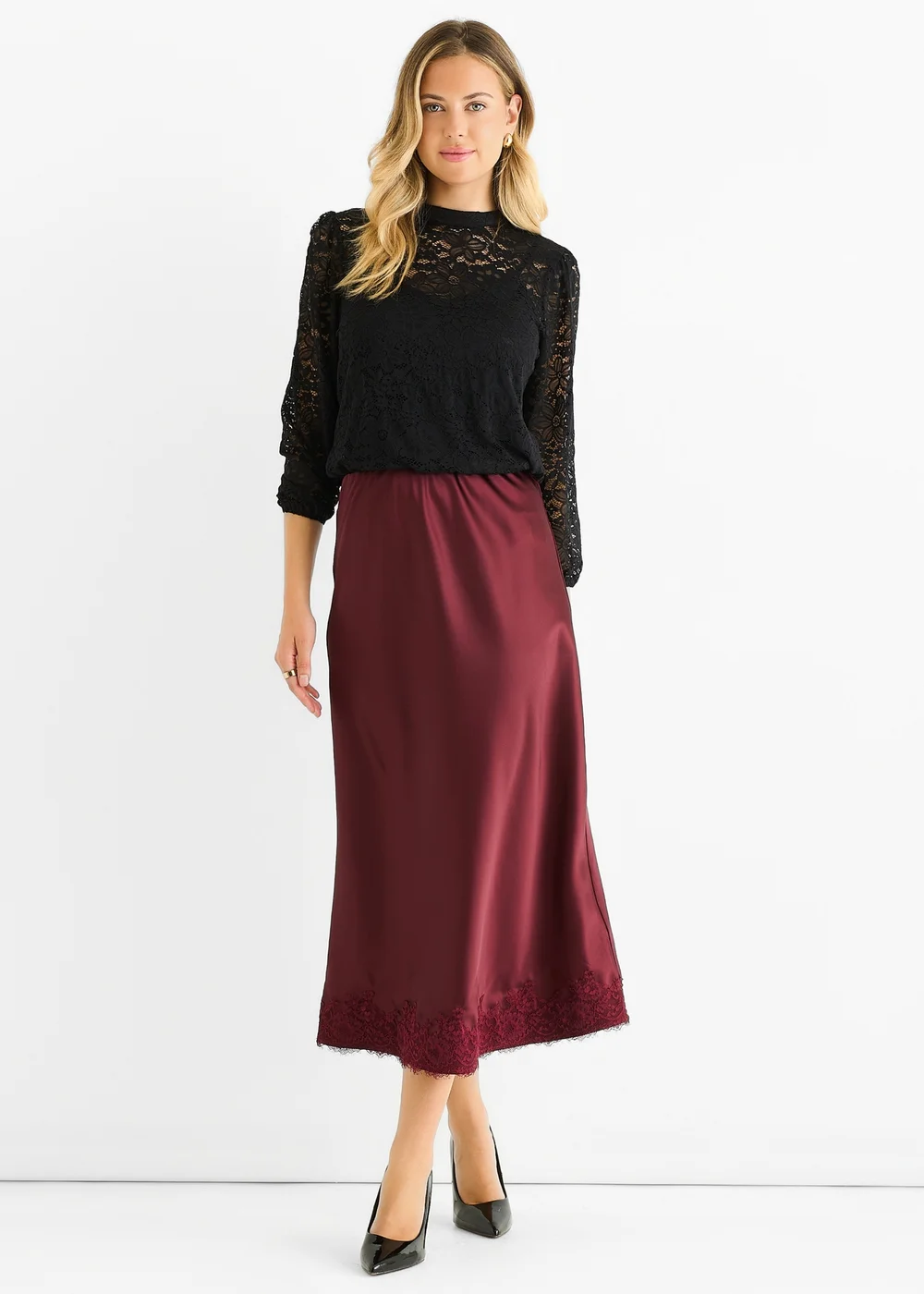 Gini London Black High Neck Jersey Lace Loose Fit Blouse - 10 Image 1