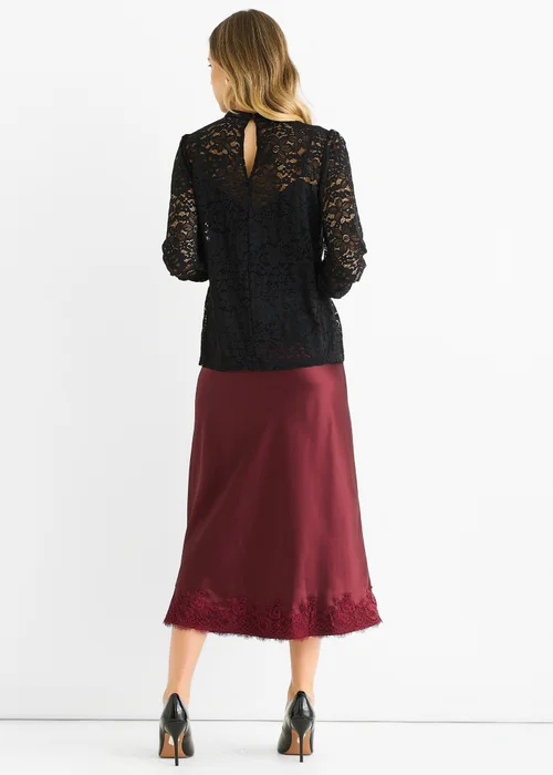 Gini London Black High Neck Jersey Lace Loose Fit Blouse - 10 Image 2