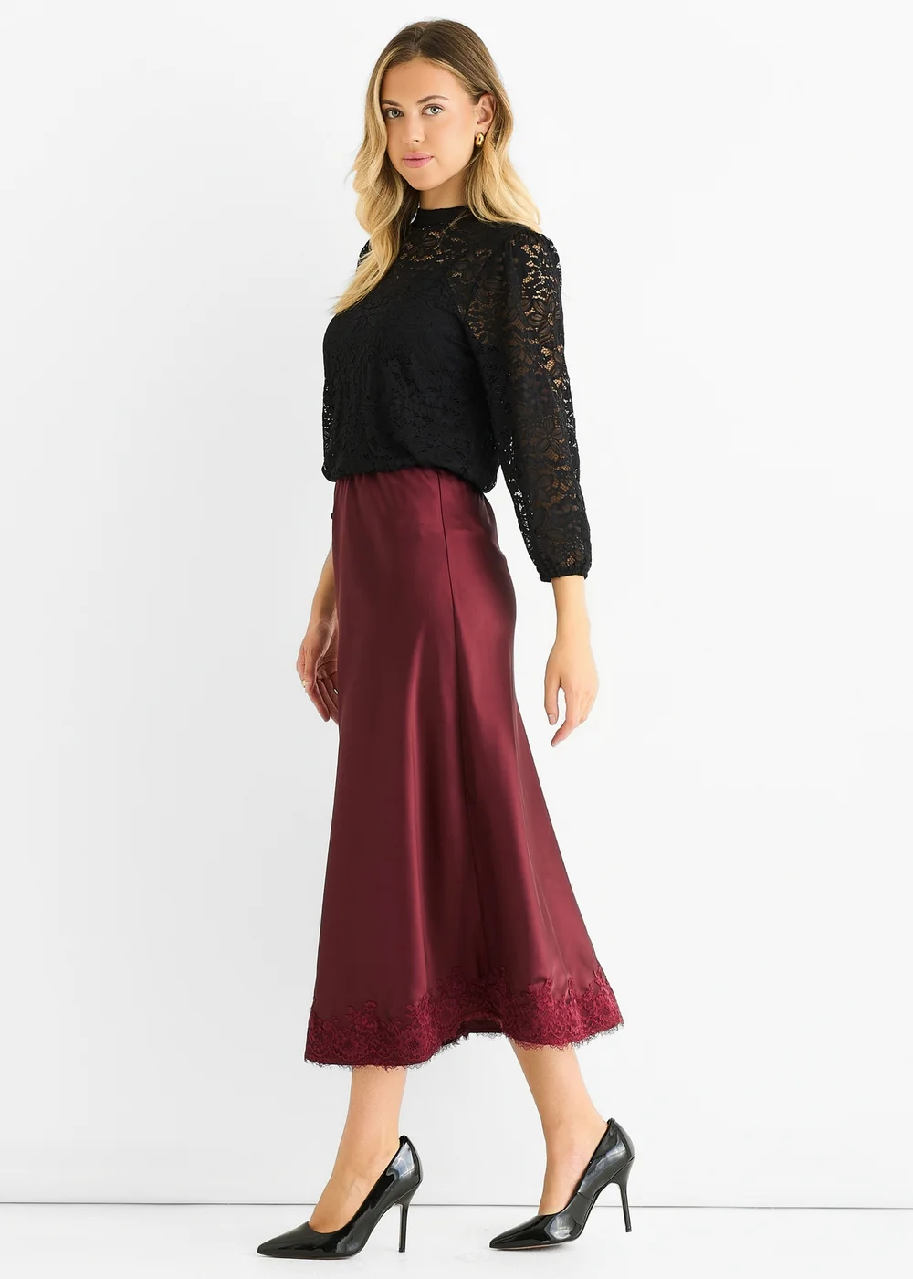 Gini London Black High Neck Jersey Lace Loose Fit Blouse - 10 Image 4