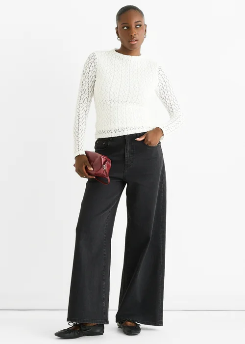 Gini London White High Neck Jersey Lace Long Sleeves Top - 10 Image 1