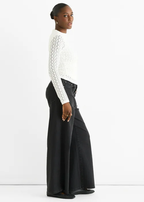 Gini London White High Neck Jersey Lace Long Sleeves Top - 10 Image 4