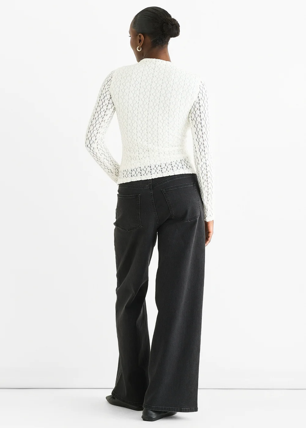 Gini London White High Neck Jersey Lace Long Sleeves Top - 10 Image 2