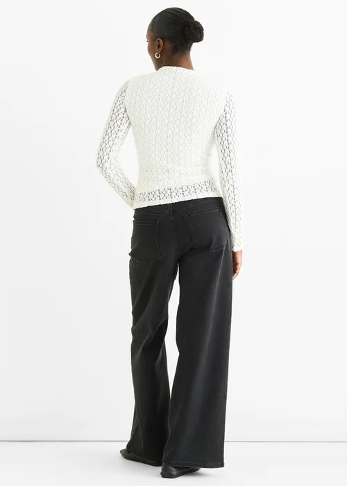 Gini London White High Neck Jersey Lace Long Sleeves Top - 10 Image 2