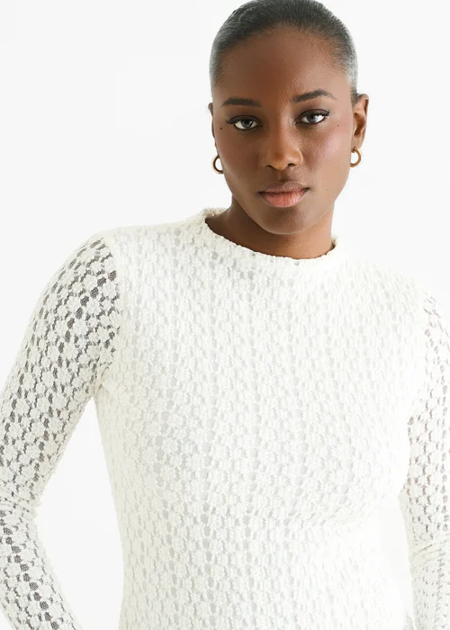Gini London White High Neck Jersey Lace Long Sleeves Top - 10 Image 3