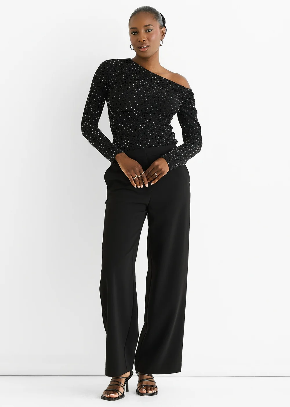 Gini London Black Diamante Slash Neck Top - 8 Image 1