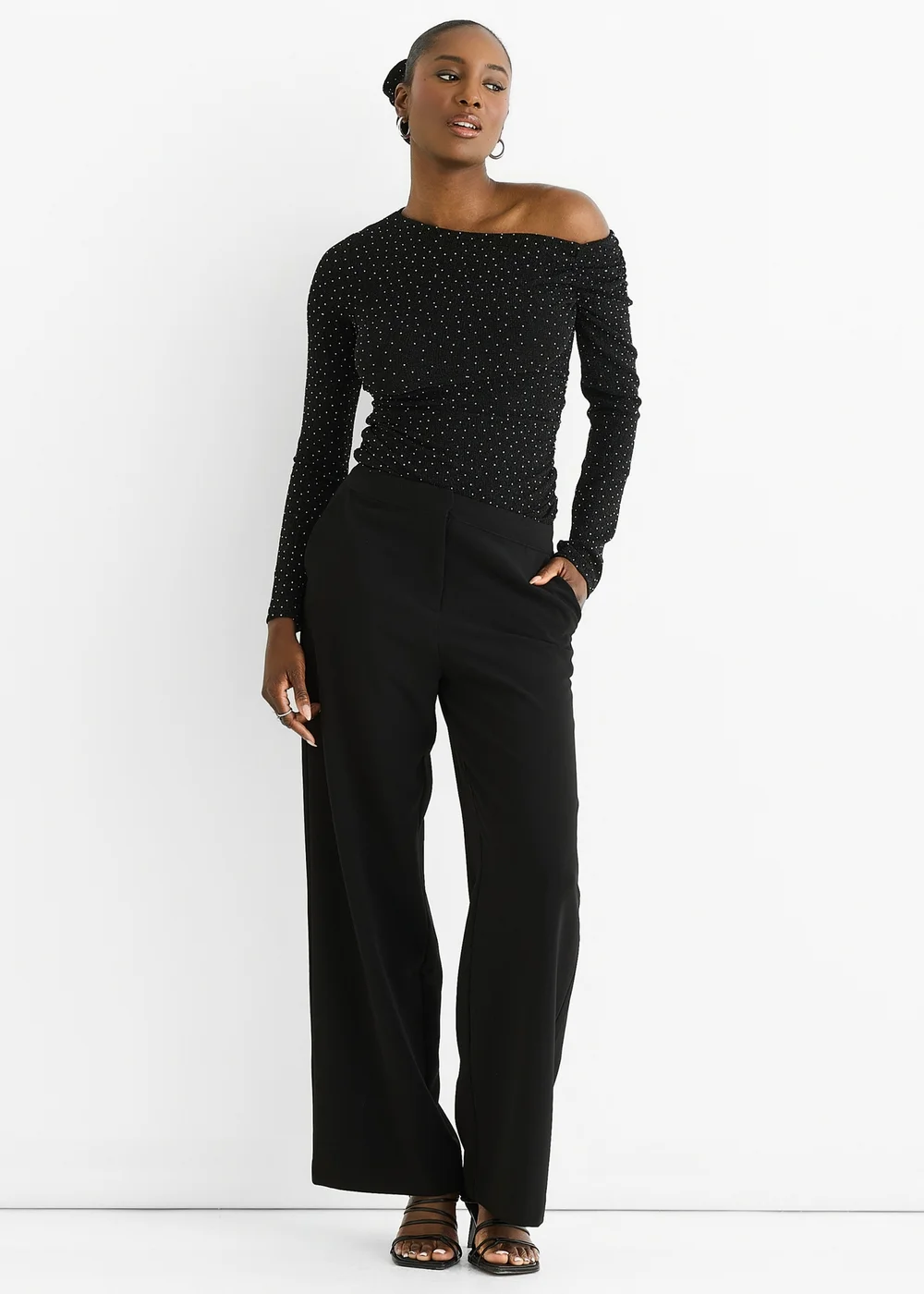 Gini London Black Diamante Slash Neck Top - 8 Image 4