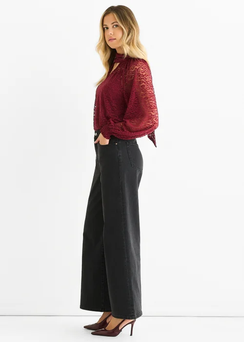 Gini London Burgundy Animal Lace Neck Tie Detail Blouse - 12 Image 4