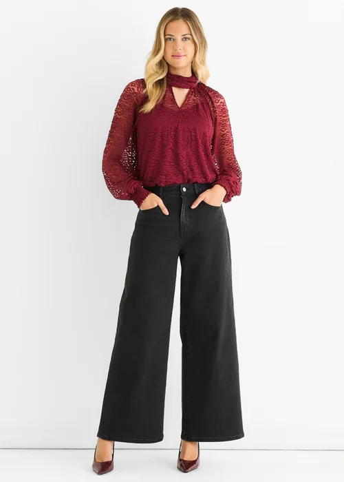 Gini London Burgundy Animal Lace Neck Tie Detail Blouse - 12 Image 1