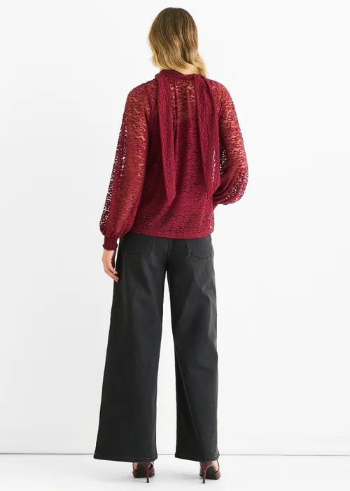 Gini London Burgundy Animal Lace Neck Tie Detail Blouse - 12 Image 2