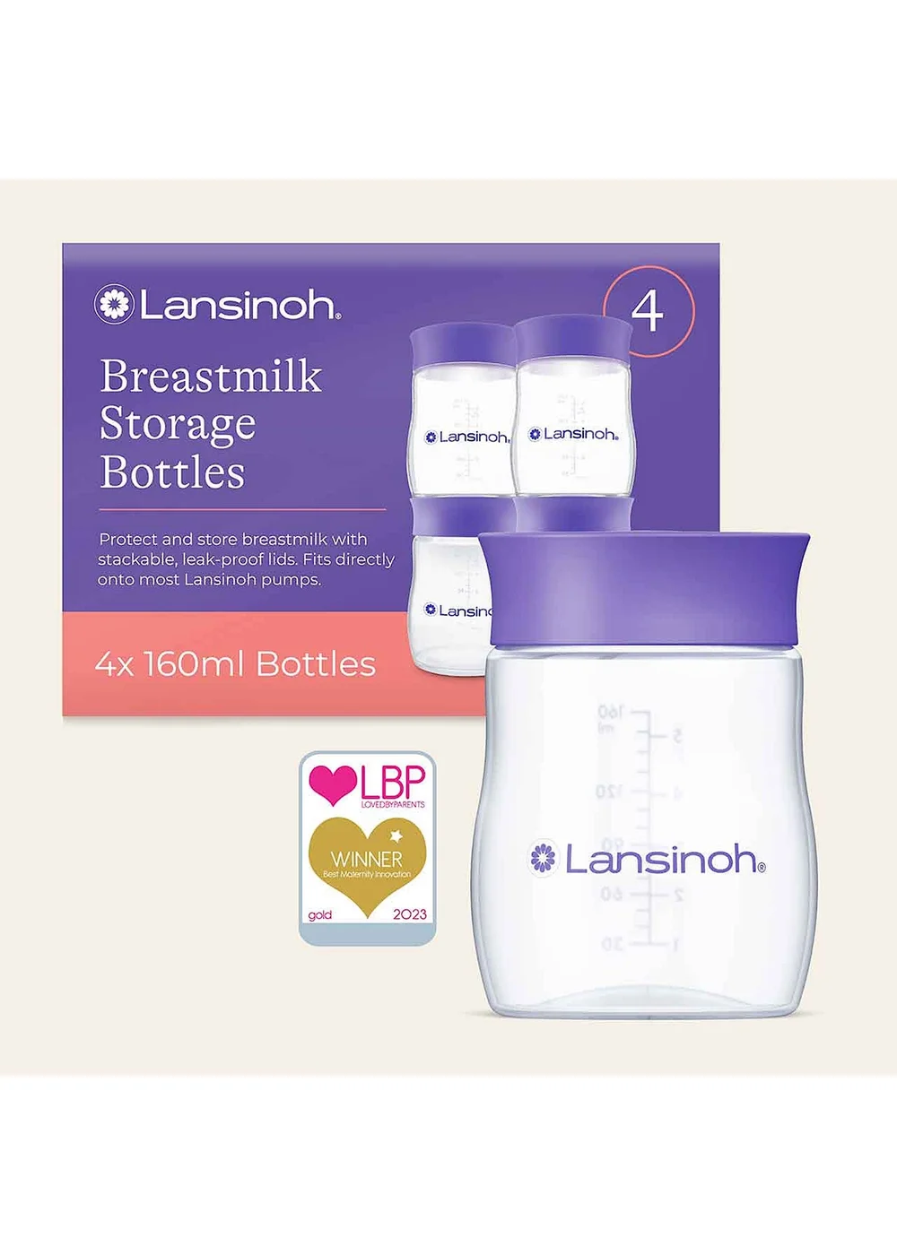 Lansinoh Clear Plastic Milk Storage Bottles 4 Pack - One Size Image 1