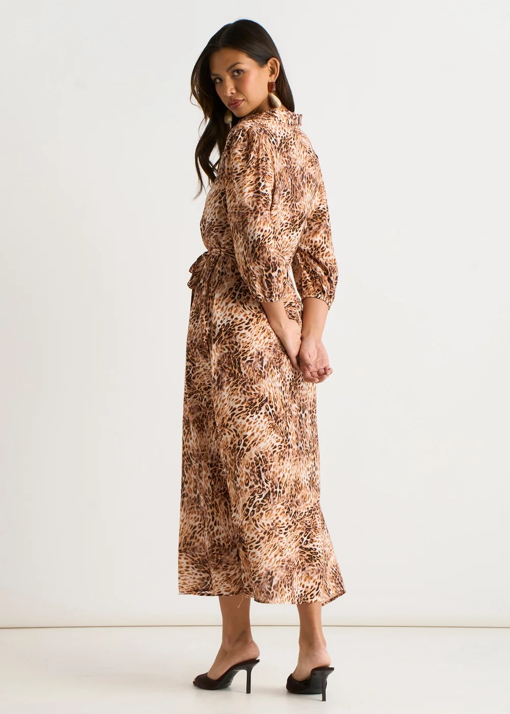 Gini London Brown Animal Printed Shirt Midi Dress - 12 Image 2