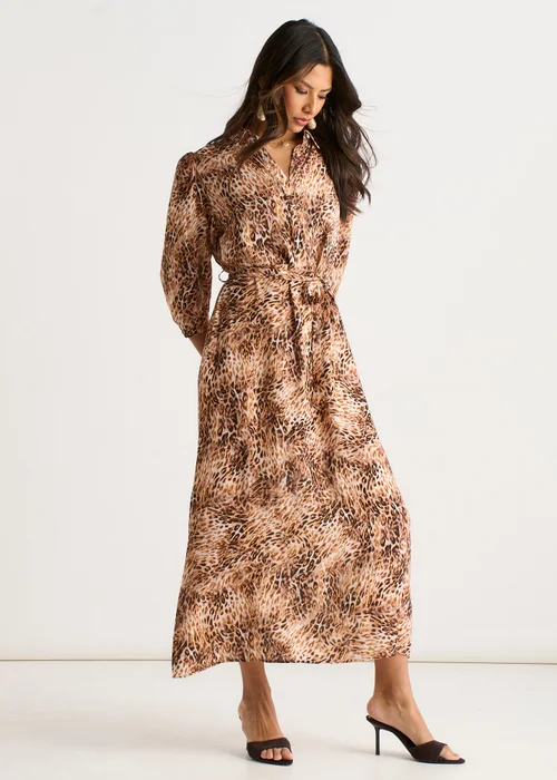 Gini London Brown Animal Printed Shirt Midi Dress - 12 Image 4