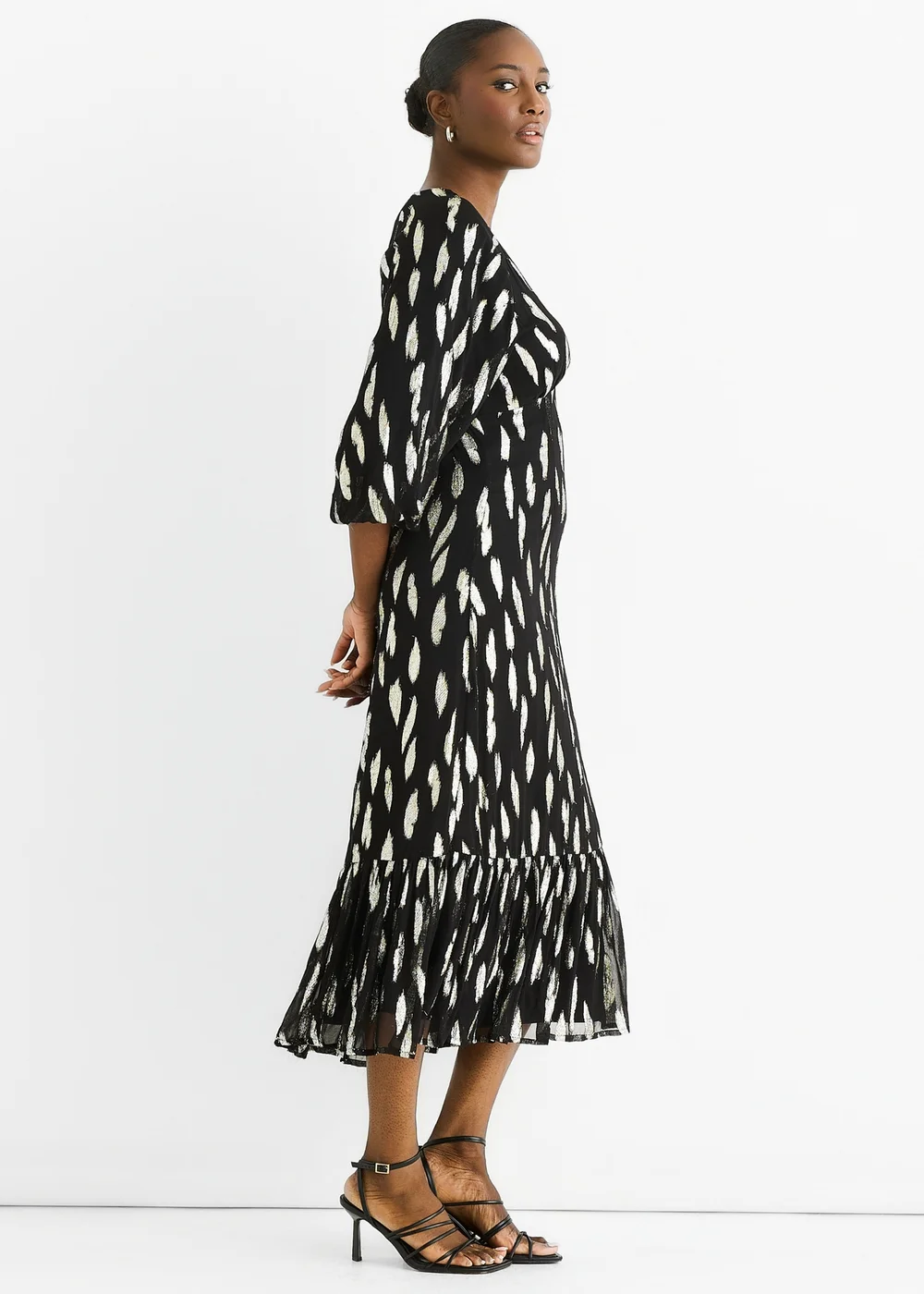 Gini London Black Viscose Clipped Balloon Sleeve Midi Dress - 14 Image 4