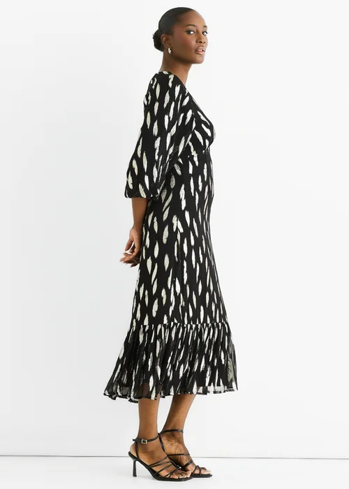 Gini London Black Viscose Clipped Balloon Sleeve Midi Dress - 14 Image 4