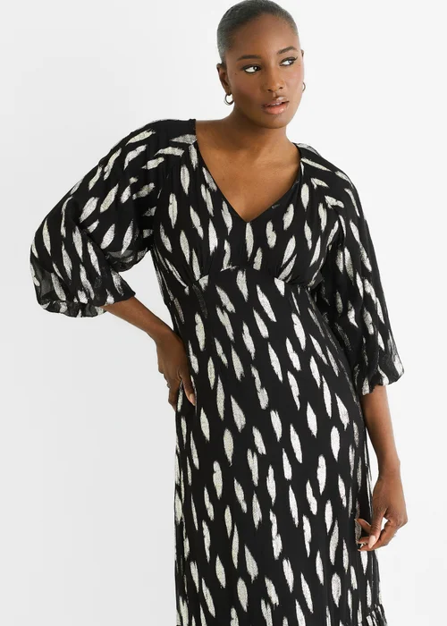 Gini London Black Viscose Clipped Balloon Sleeve Midi Dress - 14 Image 3