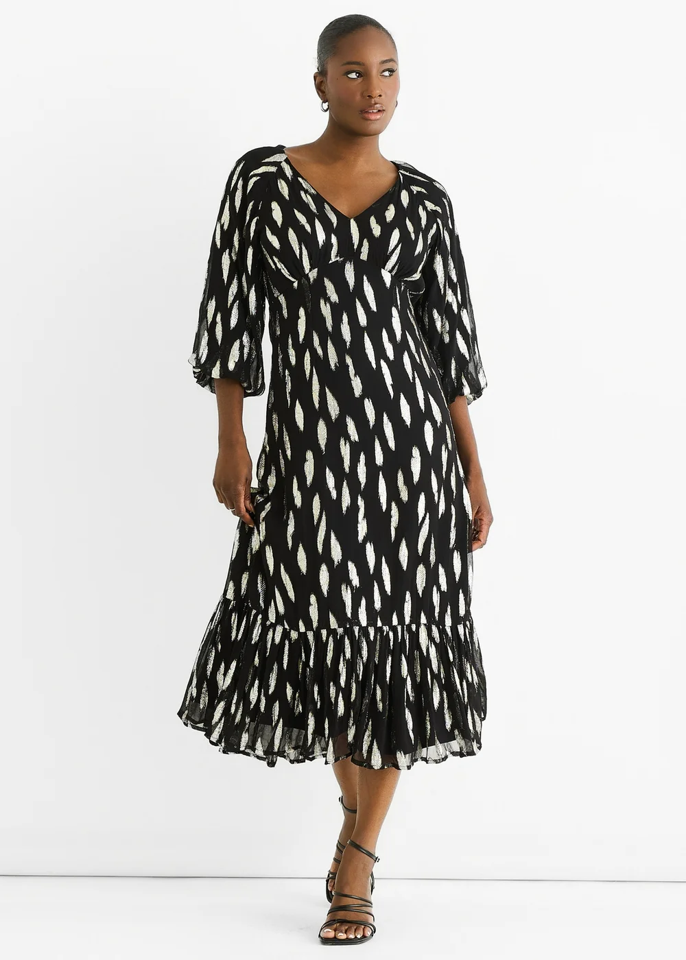 Gini London Black Viscose Clipped Balloon Sleeve Midi Dress - 14 Image 1