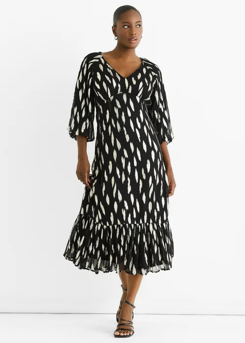Gini London Black Viscose Clipped Balloon Sleeve Midi Dress - 14 Image 1