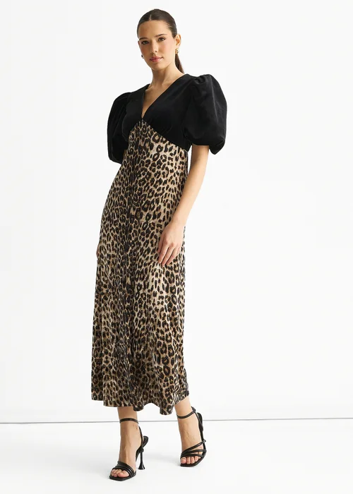Gini London Black Animal Velvet Contrast Top Ocassion Midi Dress - 10 Image 4