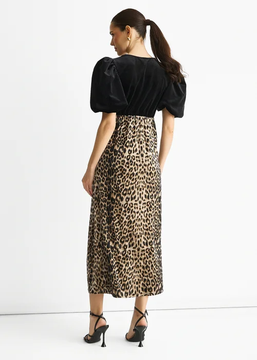 Gini London Black Animal Velvet Contrast Top Ocassion Midi Dress - 10 Image 2