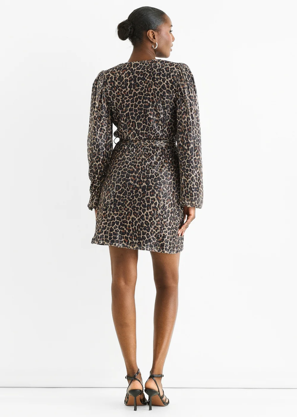 Gini London Black Animal Sequin Wrap Elasticated Wasit Mini Dress - 14 Image 2