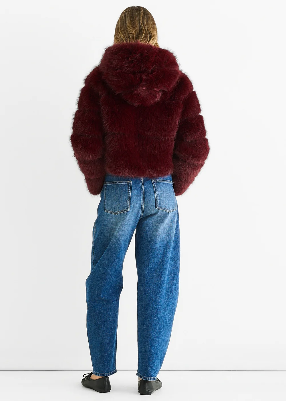 Gini London Burgundy Panel Faux Fur Zip Front Jacket - M/L Image 2