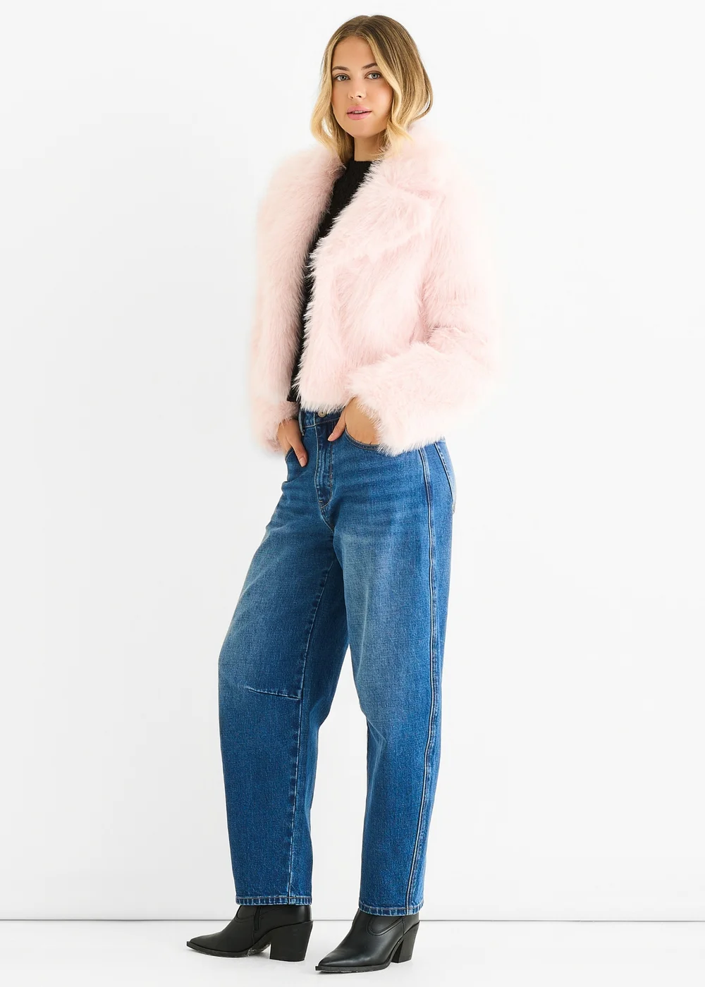 Gini London Pink Faux Fur Lapel Short jacket - M/L Image 4