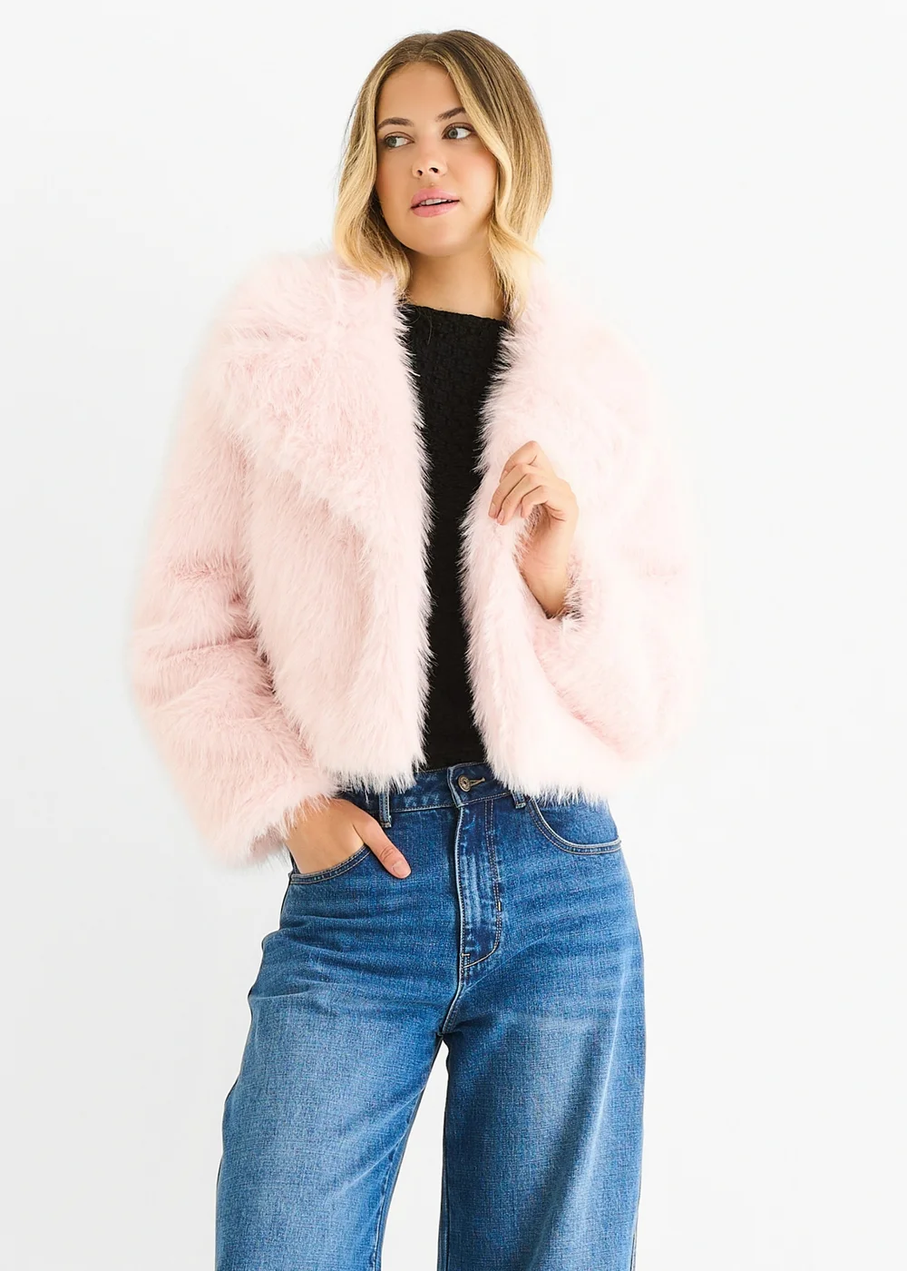 Gini London Pink Faux Fur Lapel Short jacket - M/L Image 3