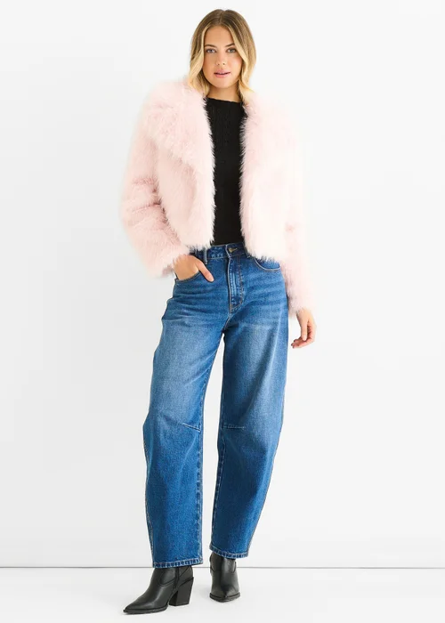 Gini London Pink Faux Fur Lapel Short jacket - M/L Image 1