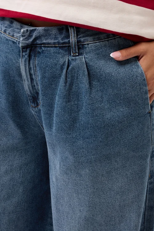 Yours Mid Blue Pleated Wide Leg Jeans - 16 Image 4