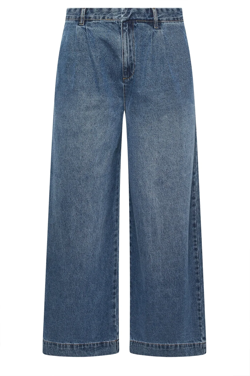 Yours Mid Blue Pleated Wide Leg Jeans - 16 Image 5
