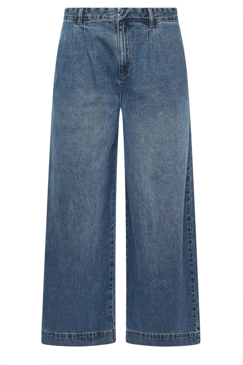 Yours Mid Blue Pleated Wide Leg Jeans - 16 Image 5