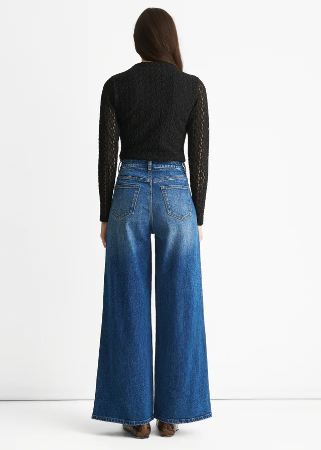 Gini London Denim Blue Mid Rise Wide Leg Jeans