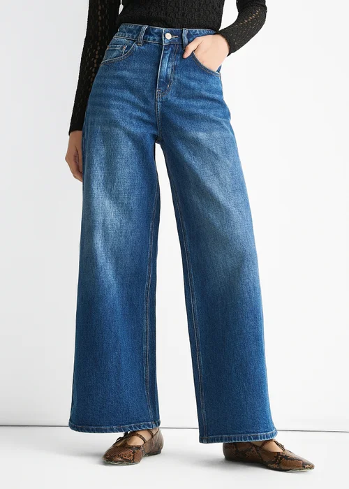 Gini London Denim Blue Mid Rise Wide Leg Jeans - 14 Image 3