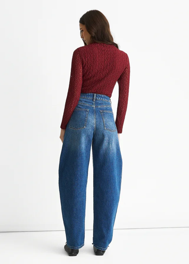Gini London Denim Blue Mid Rise Barrel Leg Jeans