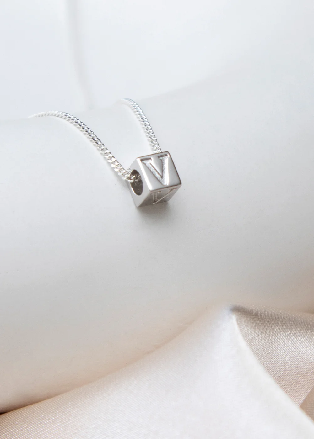 Golden Moments Sterling Silver Initial V Cube Necklace 18 inch - I Image 2
