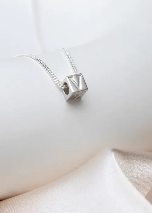 Golden Moments Sterling Silver Initial V Cube Necklace 18 inch - I Image 2